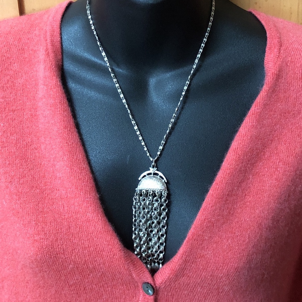 Vintage Silver Statement Drop Chain Dangle Pendan… - image 3